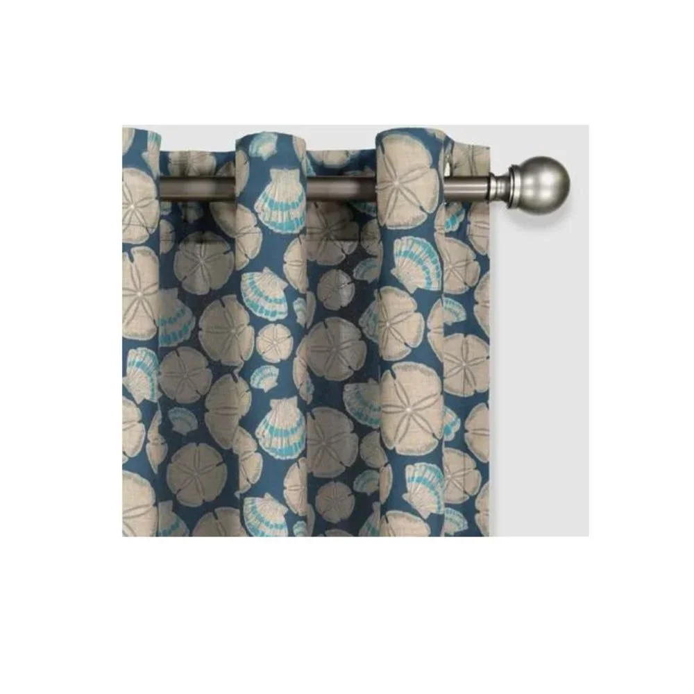 Waverly NIP Indigo (Blue & Tan) Sun n Shade Sand Dollar Window Curtain, 52x95